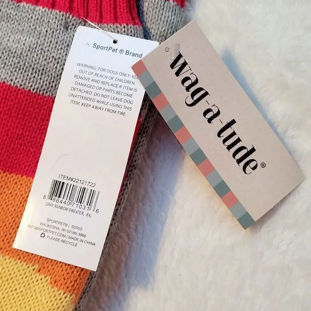 Wagatude Dog Sweater Rainbow and Cloud Design Knit Pride Size XXL 2XL New